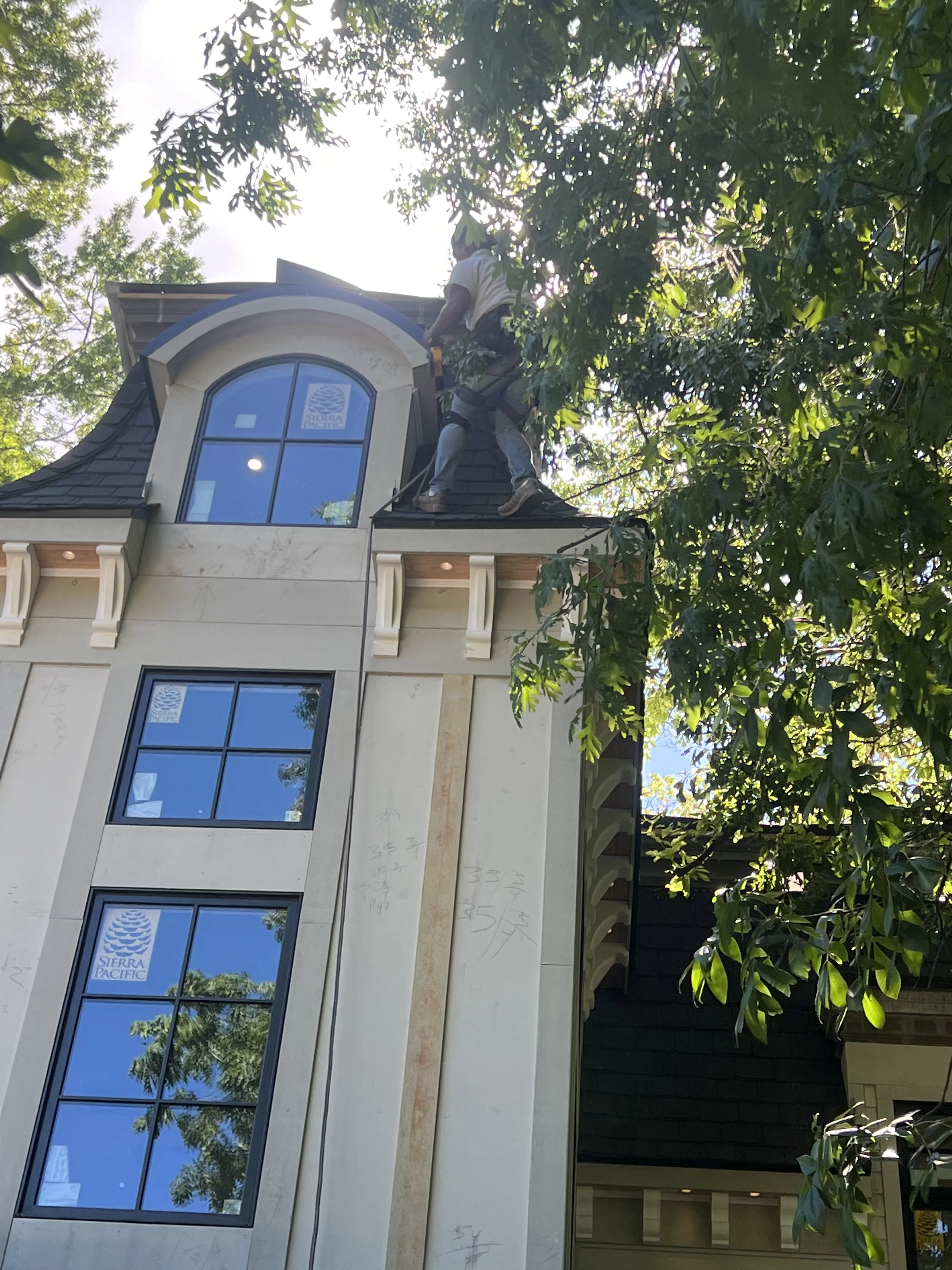 Custom curved architectural roofing detail during installation
