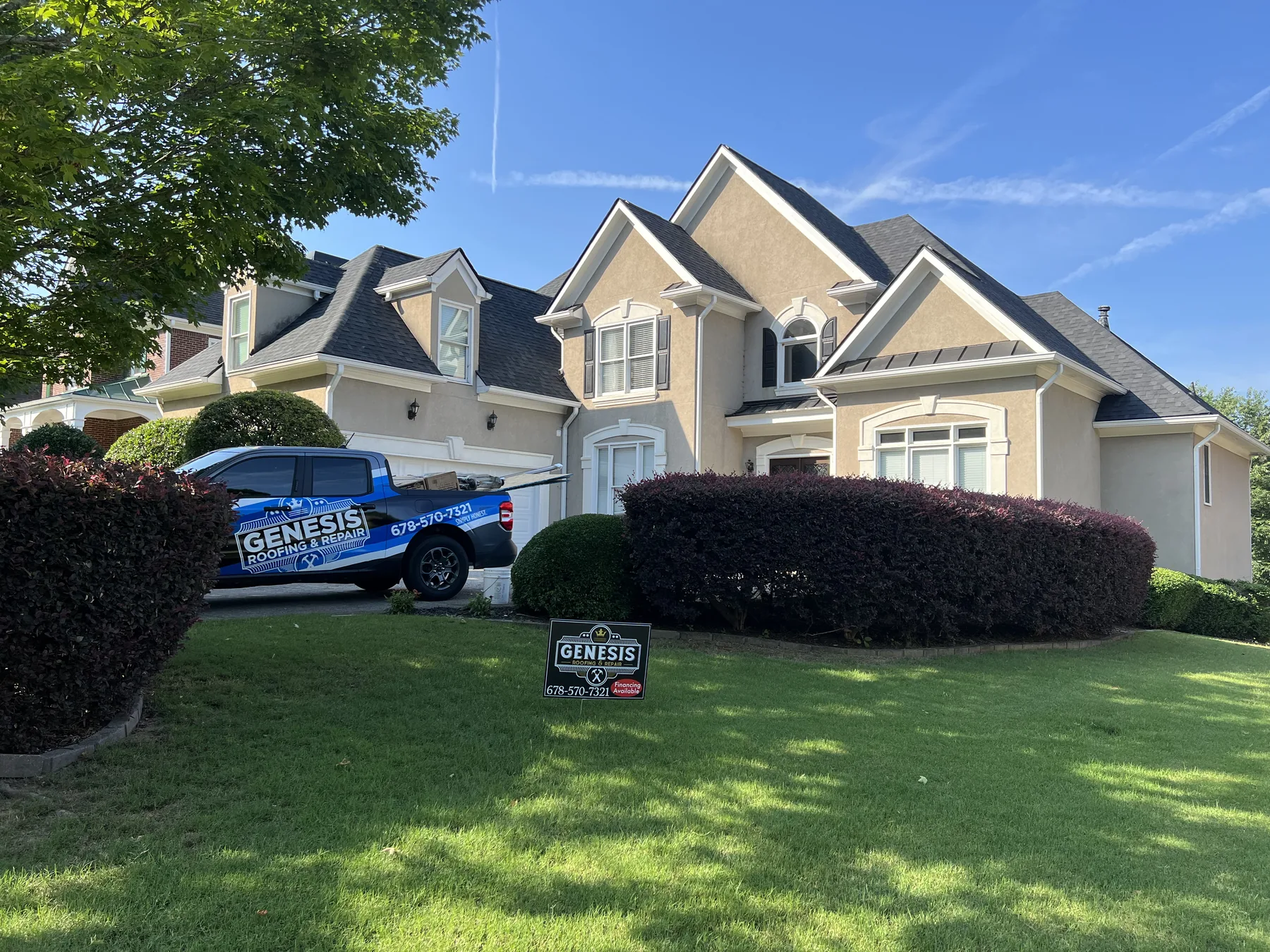 large home roofing project