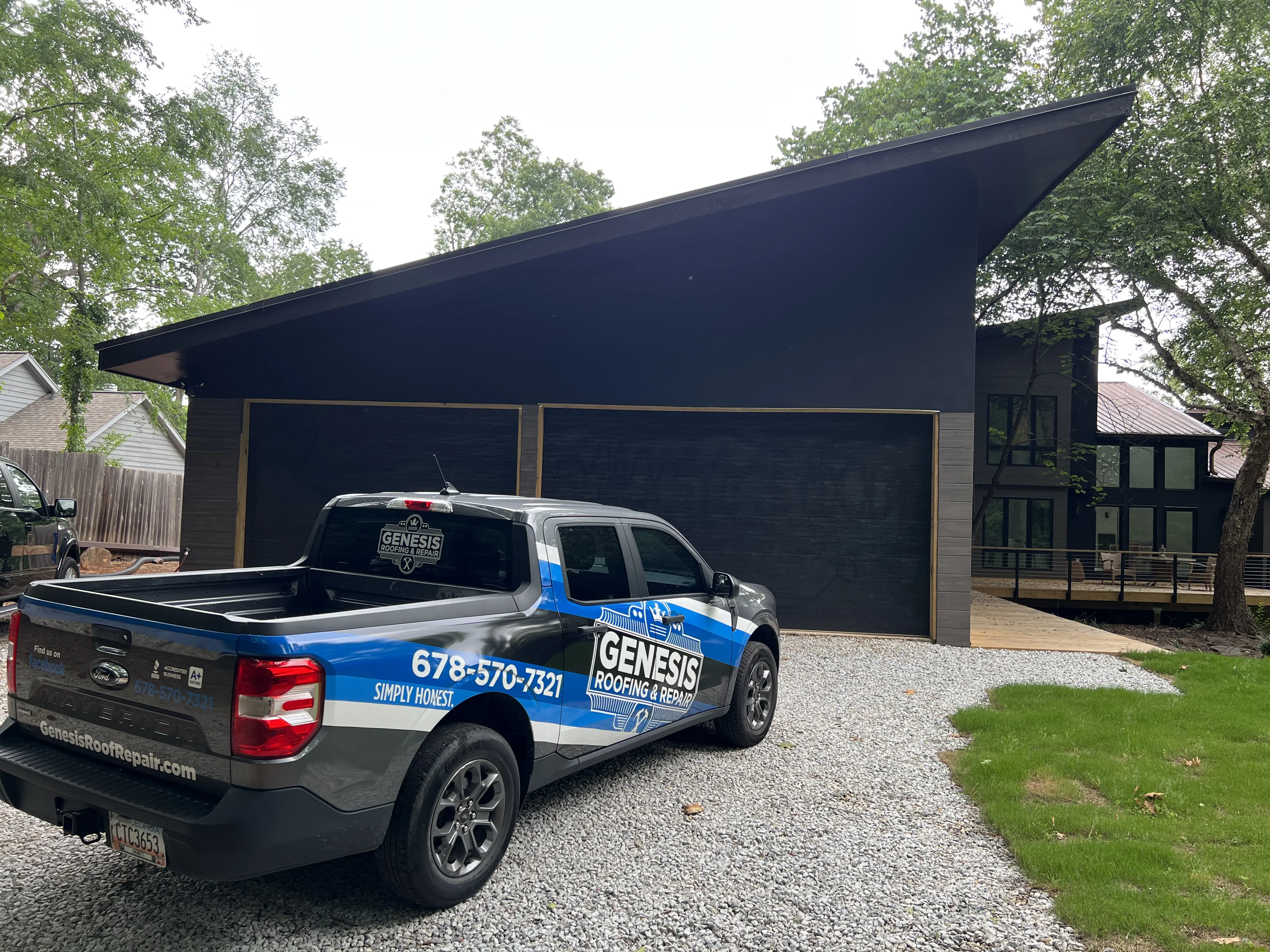 Completed metal roofing work by Genesis Roofing & Repair